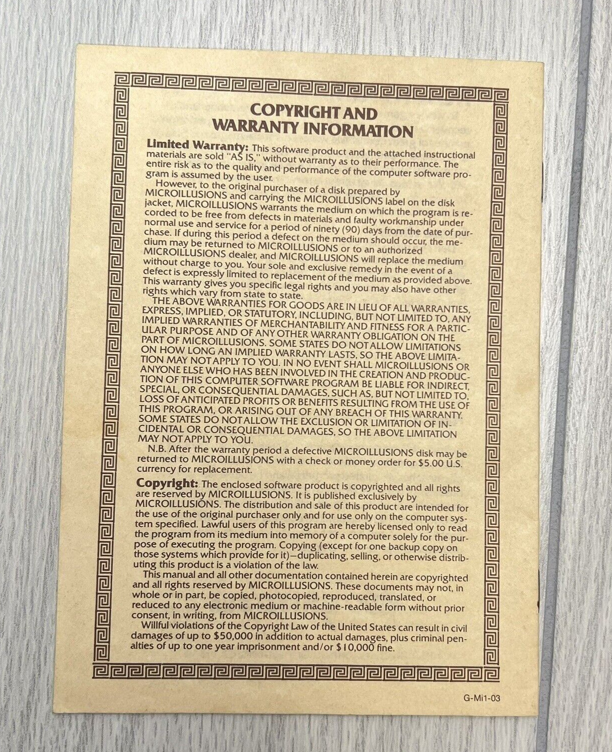 The Faery Tale Adventure Microillusions Booklet