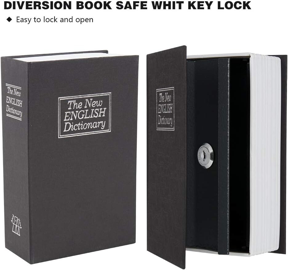 Safe Lock Box Book Vault Metal Fire Proof Secret Money Hidden Gun Cash with-Key