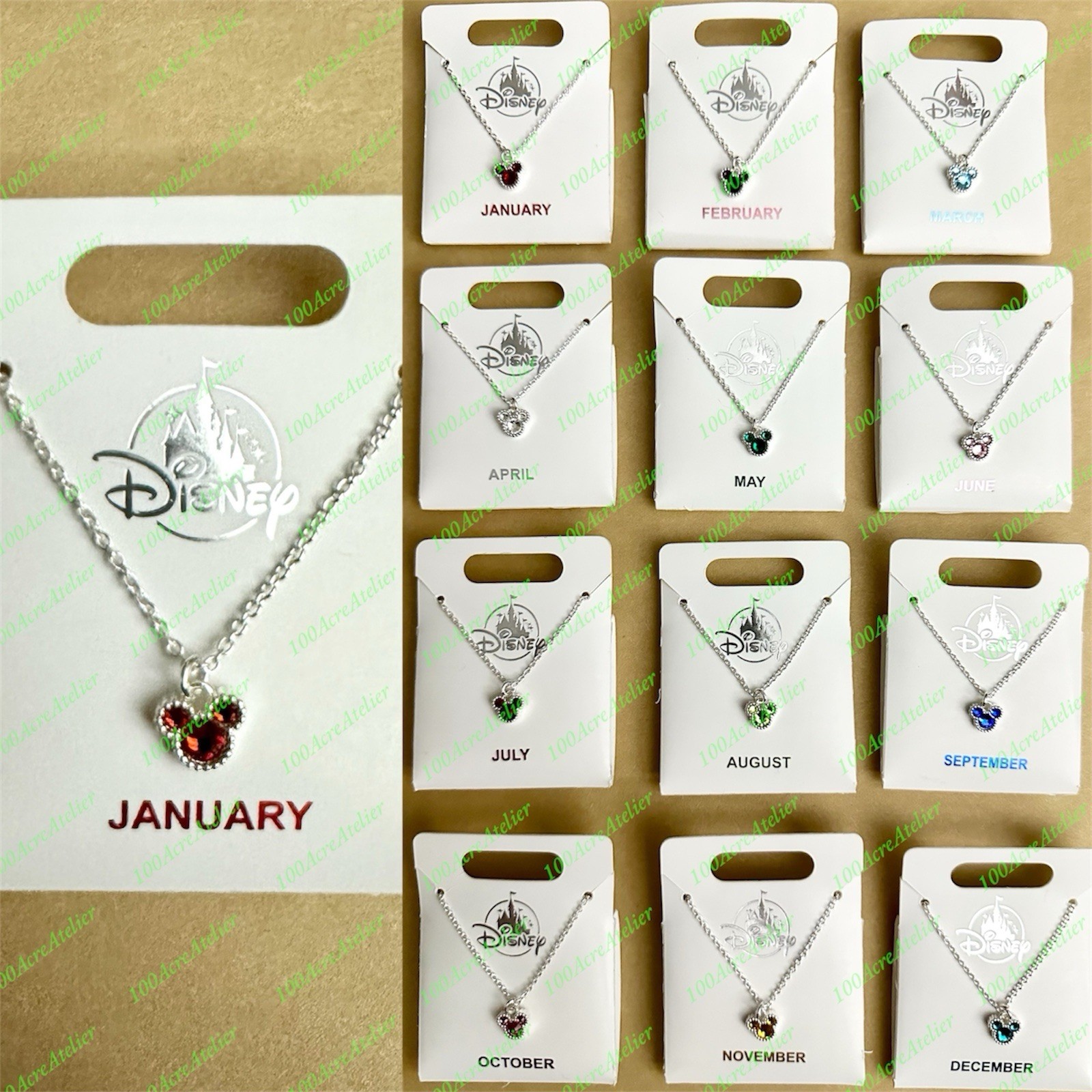 Disney Parks Collection Mickey Mouse Birthstone Necklace Jewelry *All Months*