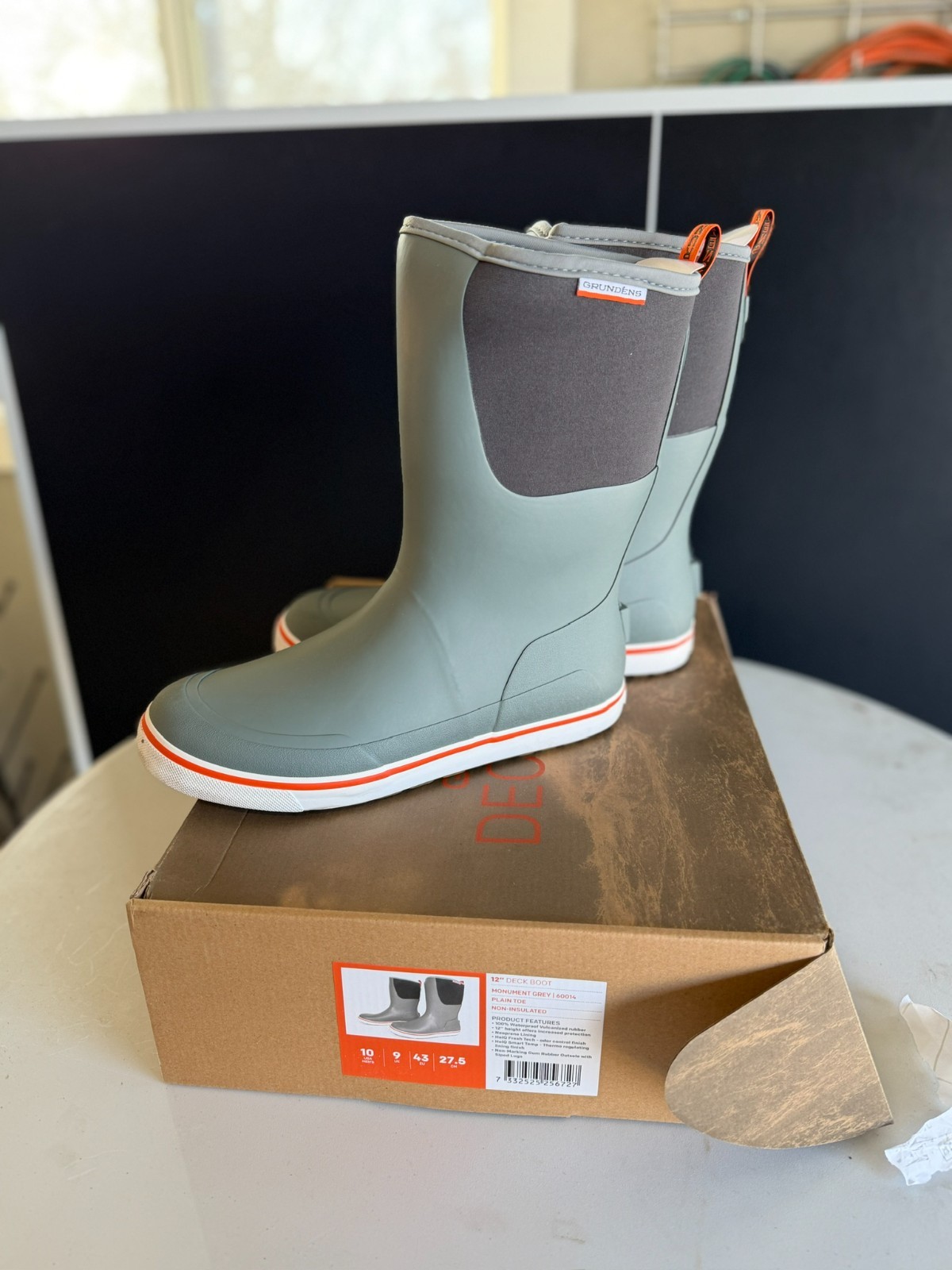 Grundens Deck-Boss 12” Ankle Boot Waterproof Grey Men's Size 10