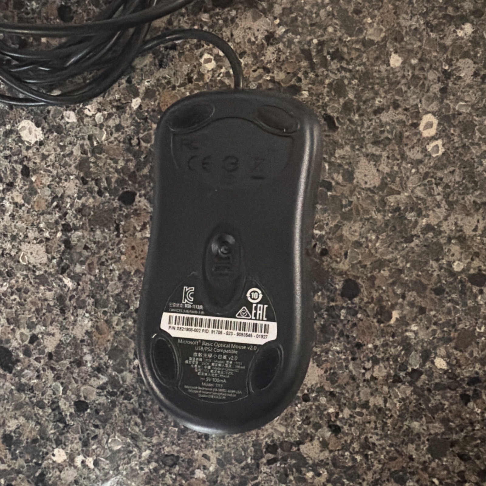 Microsoft Basic Optical Mouse V 2.0 Model 1113 USB Wired Black