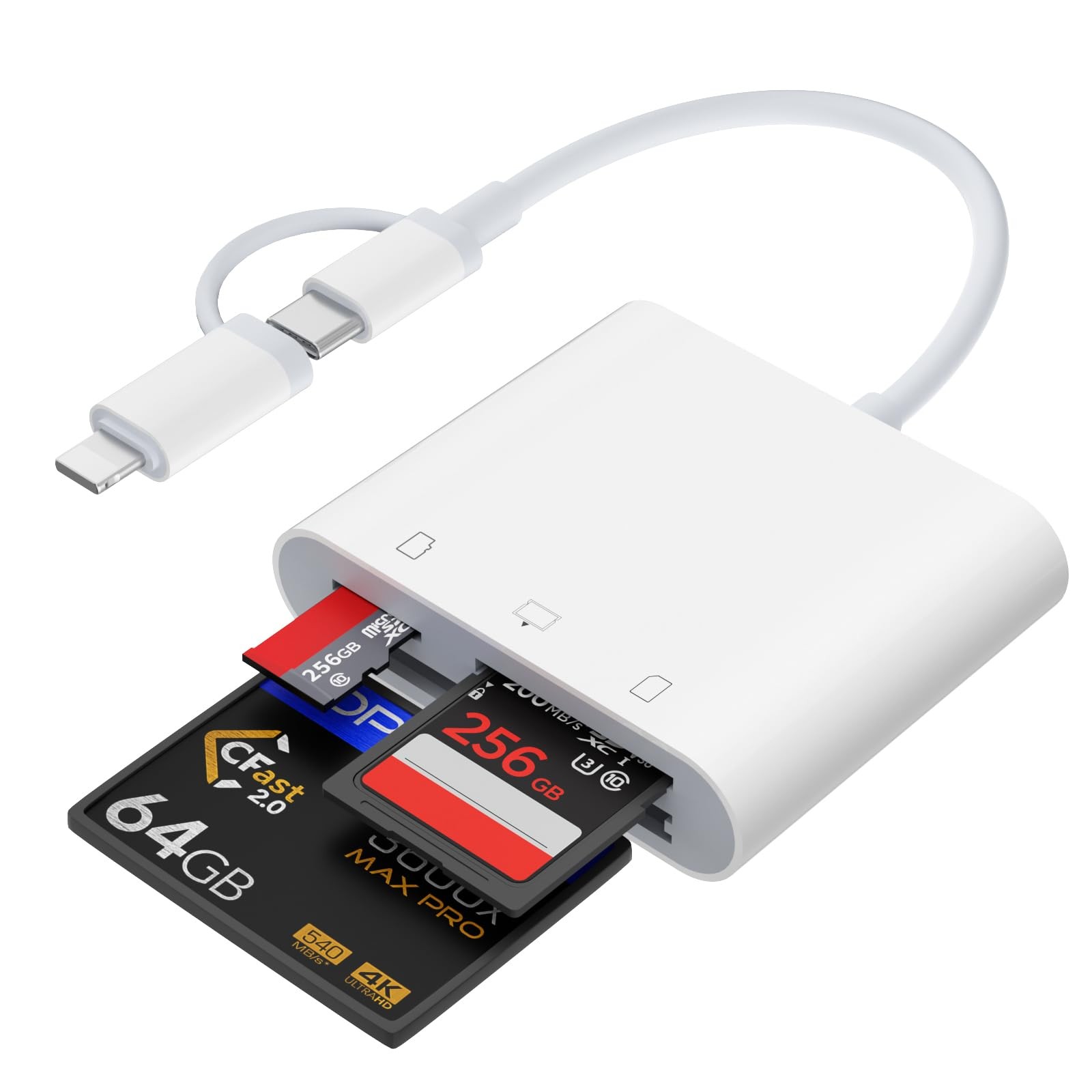 Lightning and USB SD Card Reader for iPhone iPad Mac Android Laptop, 3 in 2 M...