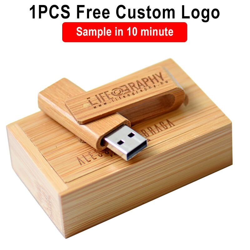 Free logo Gift box USB 2.0 Flash drive Wooden thumb pen drive 64G Laser engraved