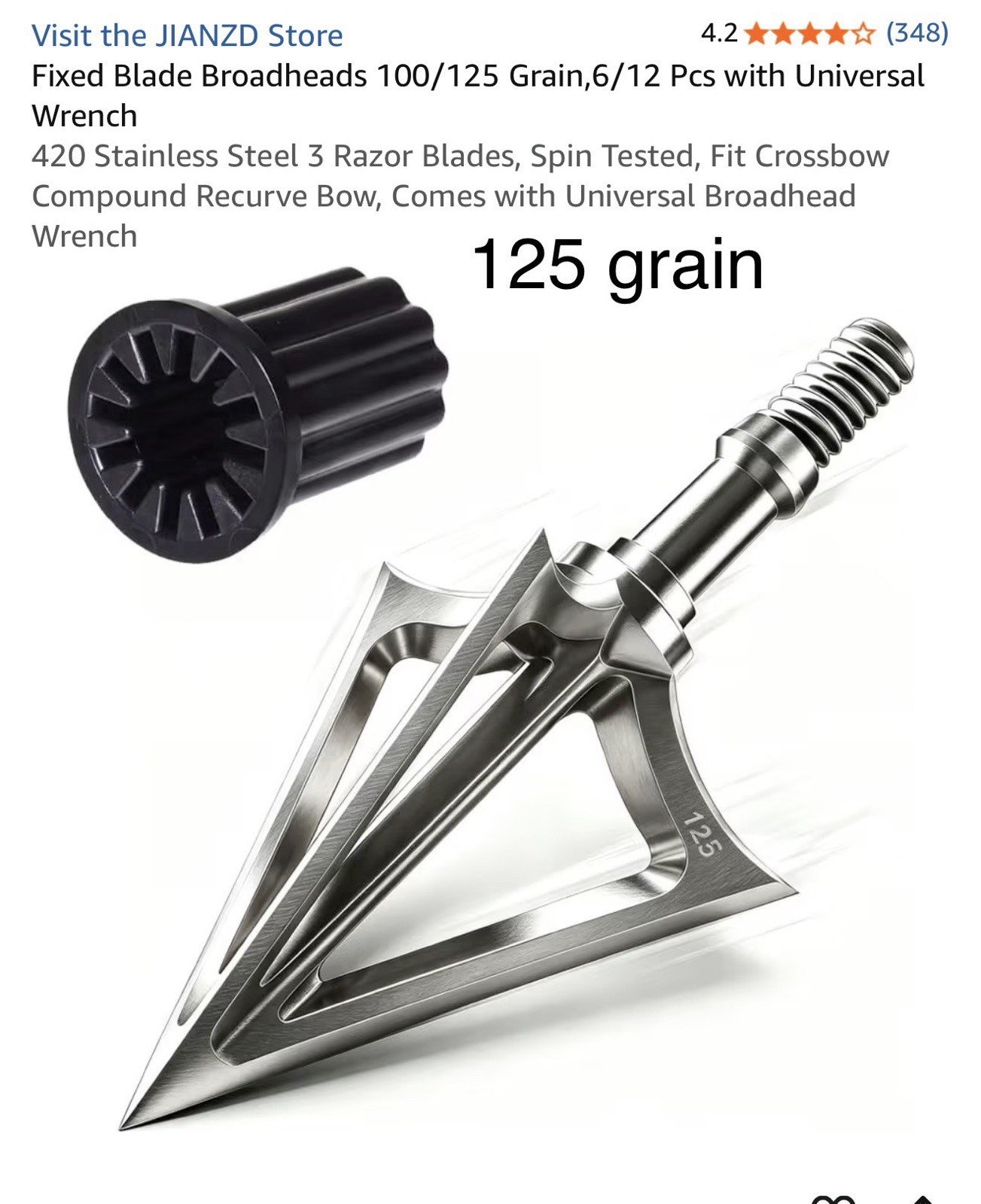 6pcs Fixed Blade Broadheads 125 Grain with Universal Wrench 420 Stainless Steel