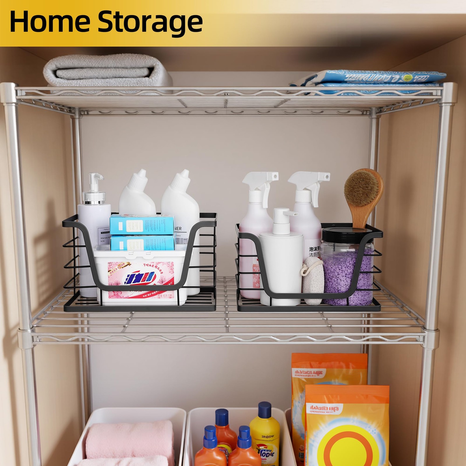 ALOCEO 2 Pack Storage Stackable 2-Pack - Medium&Small, 2-pack - L&s Black