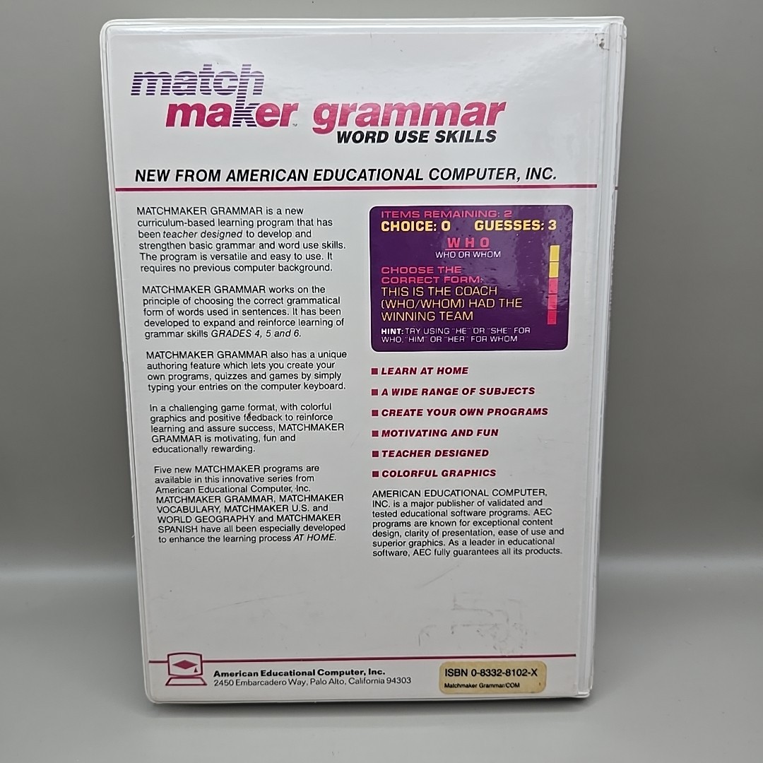 Vintage Commodore 64 Match Maker Grammar Skills Home Version Educational Game