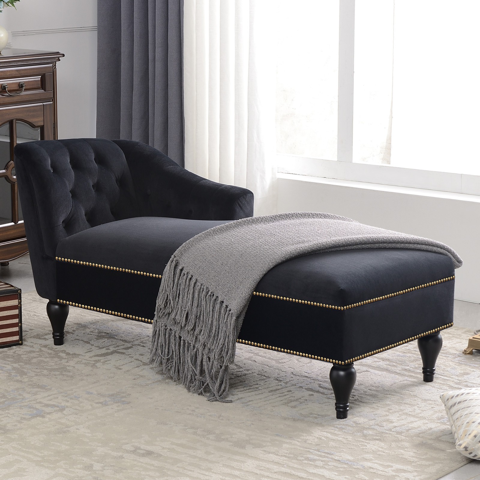 [New+Video] 58''Velvet Chaise Lounge,Button Tufted Right Arm Facing Lounge Cha
