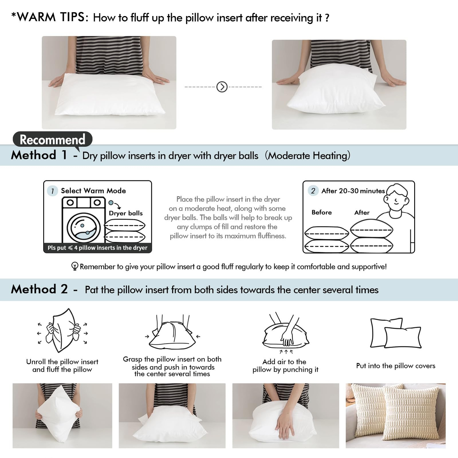 MIULEE 12x20 Pillow Inserts Set of 2, Rectangle Decorative Throw Pillow Prem...