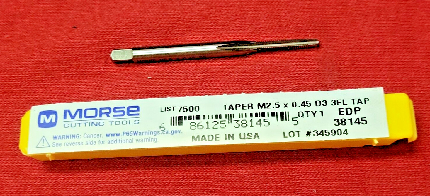 M2.5 X 0.45 2.5MM Taper Hand Tap Morse MT3838145 RH HSS USA D4 3 Flute