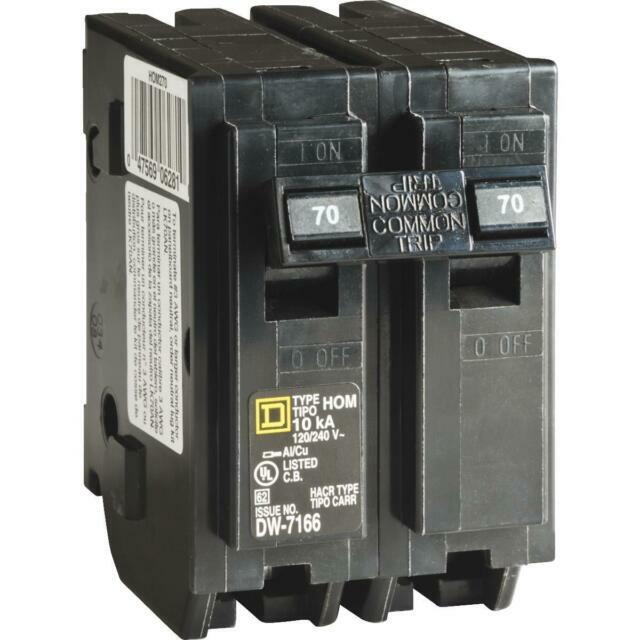 Square D HOM270 HomeLine 70 Amp 2 Pole Plug In Circuit Breaker NEW
