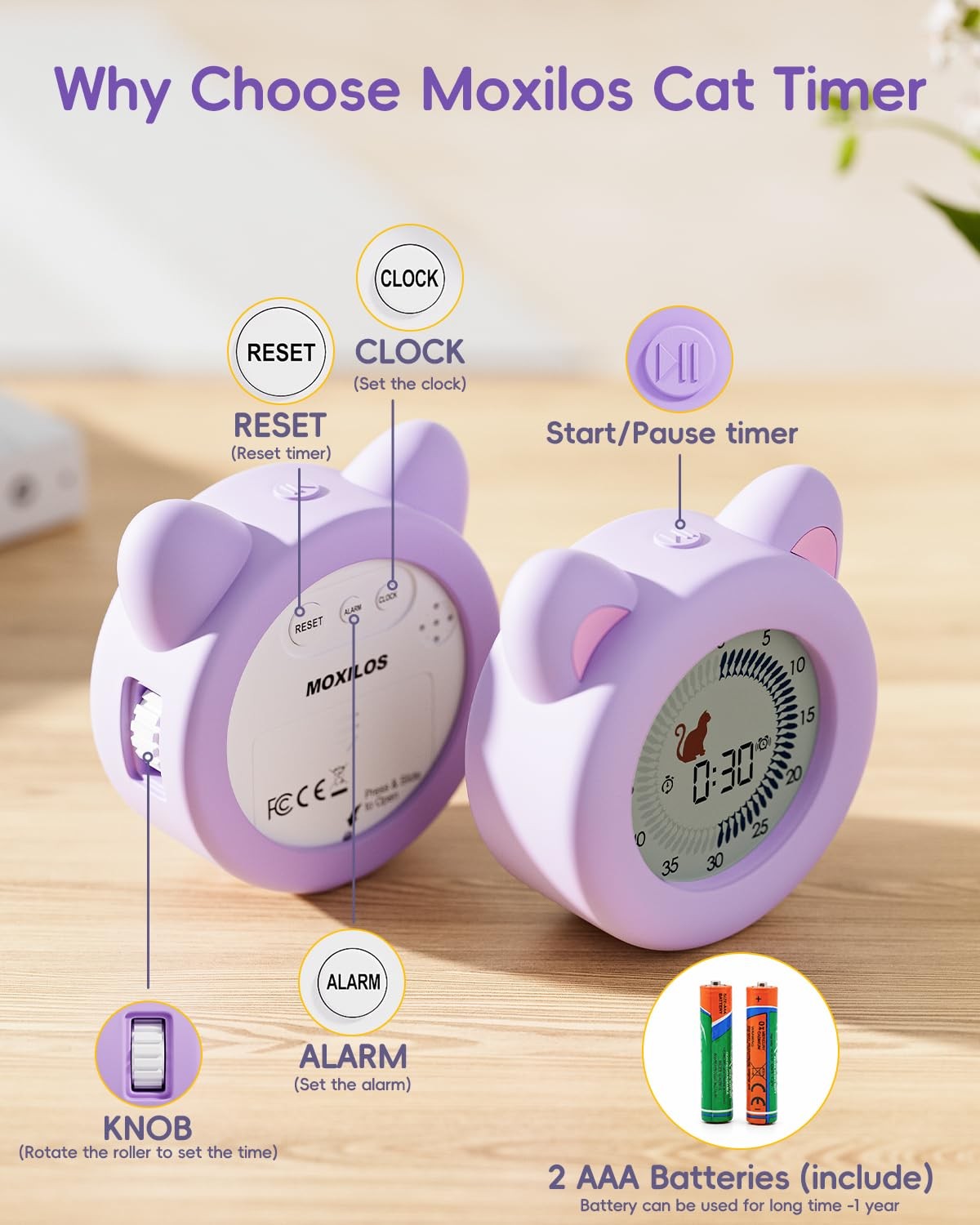 Visual Timer for Kids with Pause, Clock and Alarm Function, 299 min Cute Cat ...
