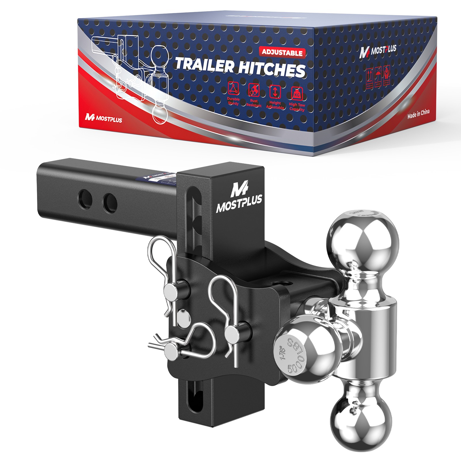 2.5" Receiver 4" Drop Tow Hitch Adjustable Tri-Ball Mount Trailer Hitch 20000lbs