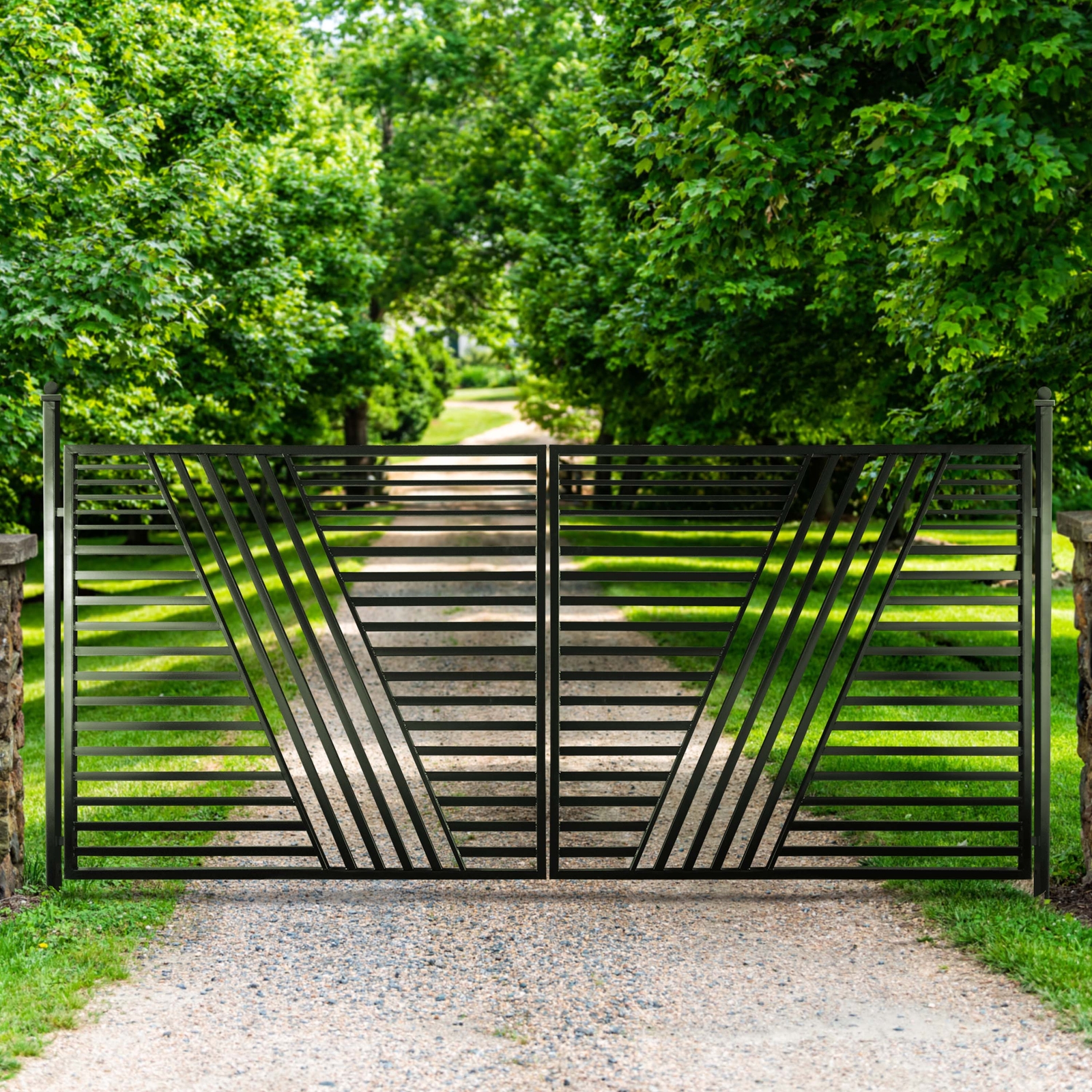 ALEKO Modern Yard Garden Sofia Style Dual Swing Steel Driveway Gate 12 ft Black