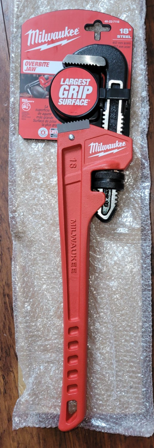 Milwaukee Tool 48-22-7118 18 In L 2 1/2 In Cap. Alloy Steel Straight Pipe Wrench