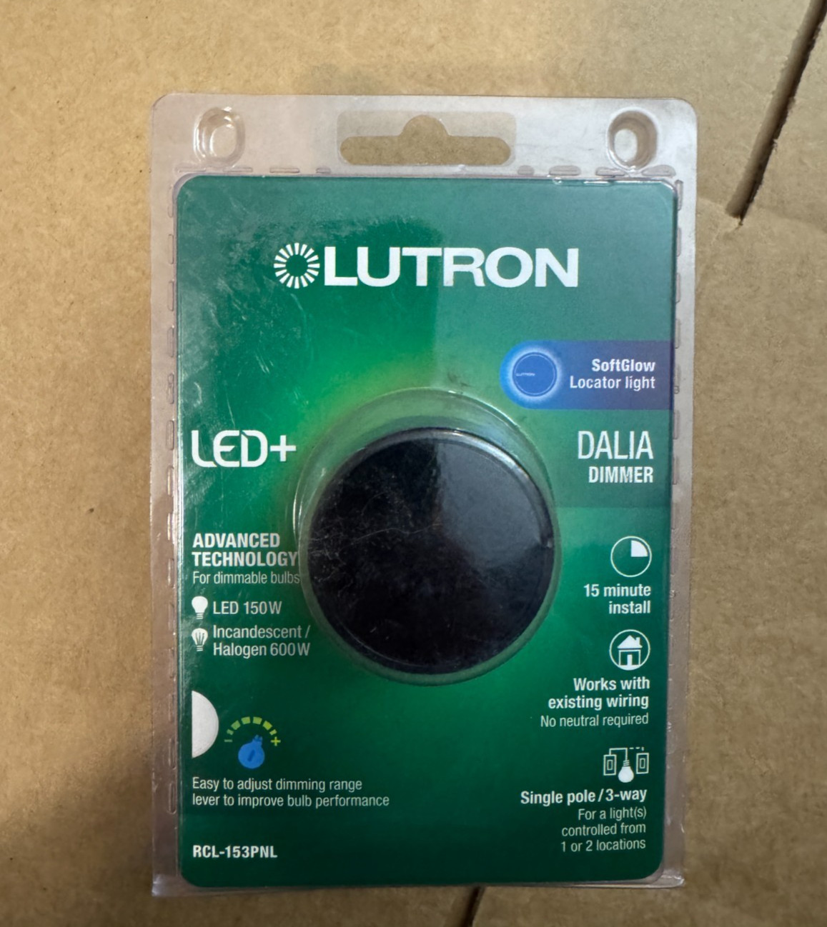 Lutron Dalia LED+ Illuminated Rotary Light Dimmer Switch, RCL-153PNL-BL