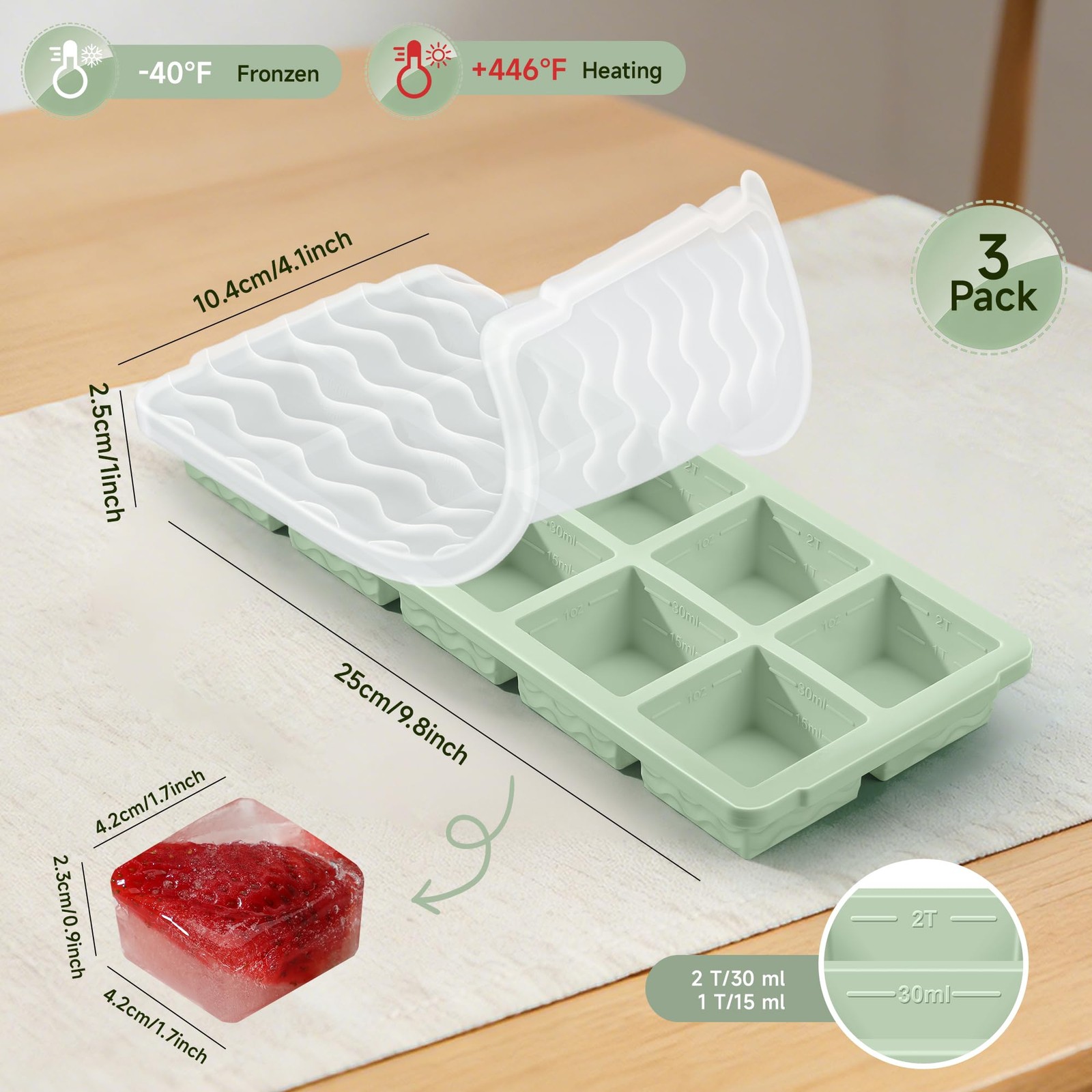 Ice Cube Tray with Lid – 3 Pack 2 Tbsp Ice Trays for Freezer, Stackable, BPA-...