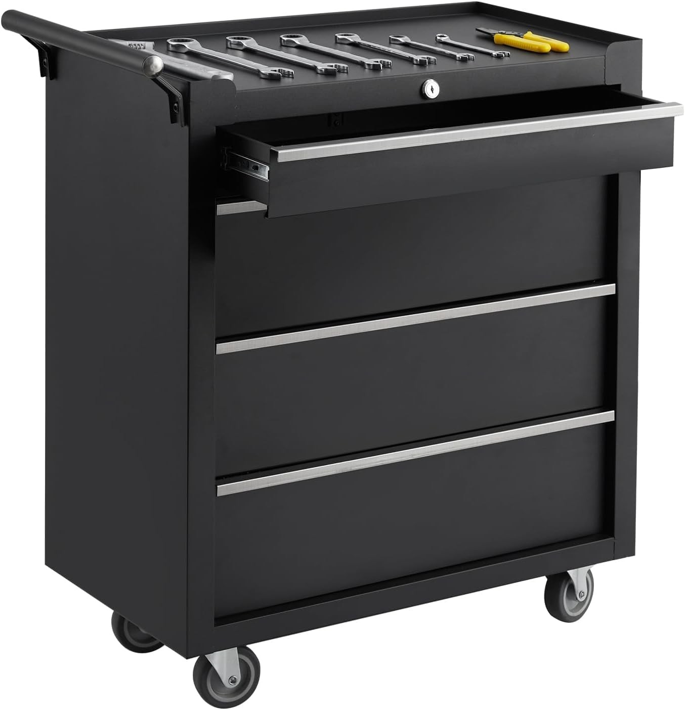 4-Drawer Rolling Tool Chest 24'' Tool Box w/Lock Mobile Tool Storage Cabin Black