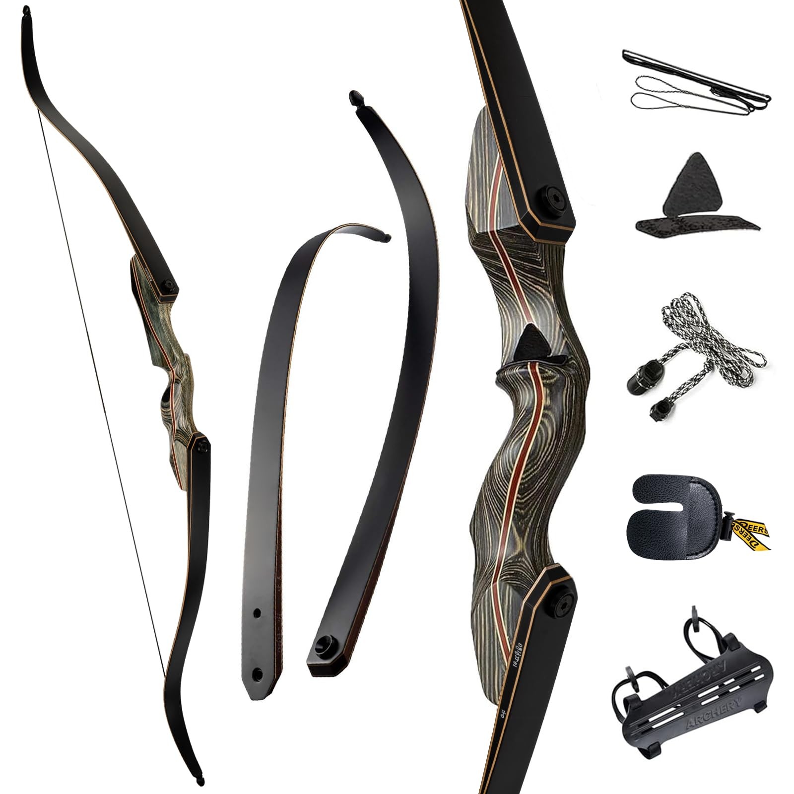 Deerseeker Outdoor 60" Takedown Recurve Bow Traditional Wooden Bow R-hand 55lbs
