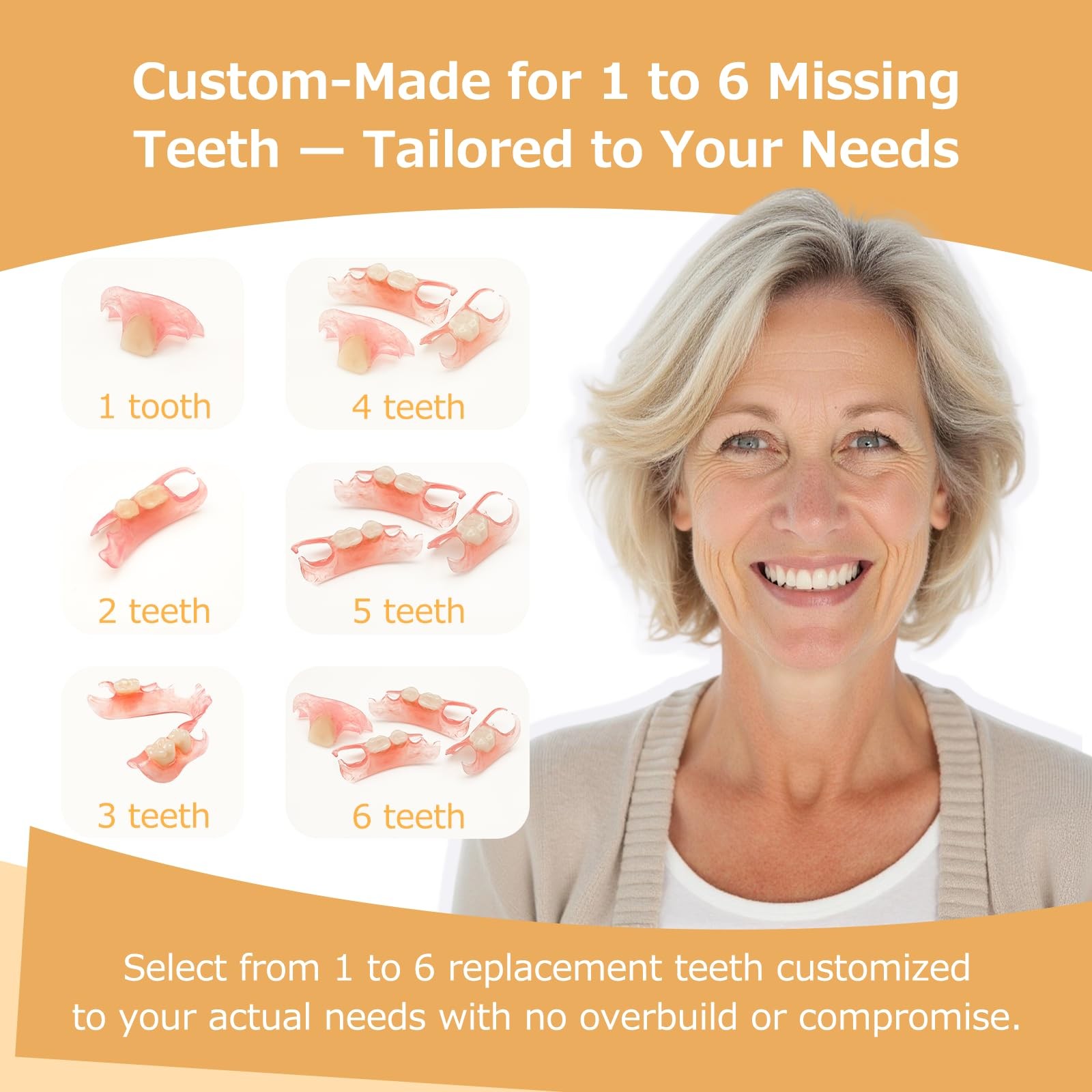 Partial Dentures - for Missing Teeth & Gaps - 1 Tooth, White