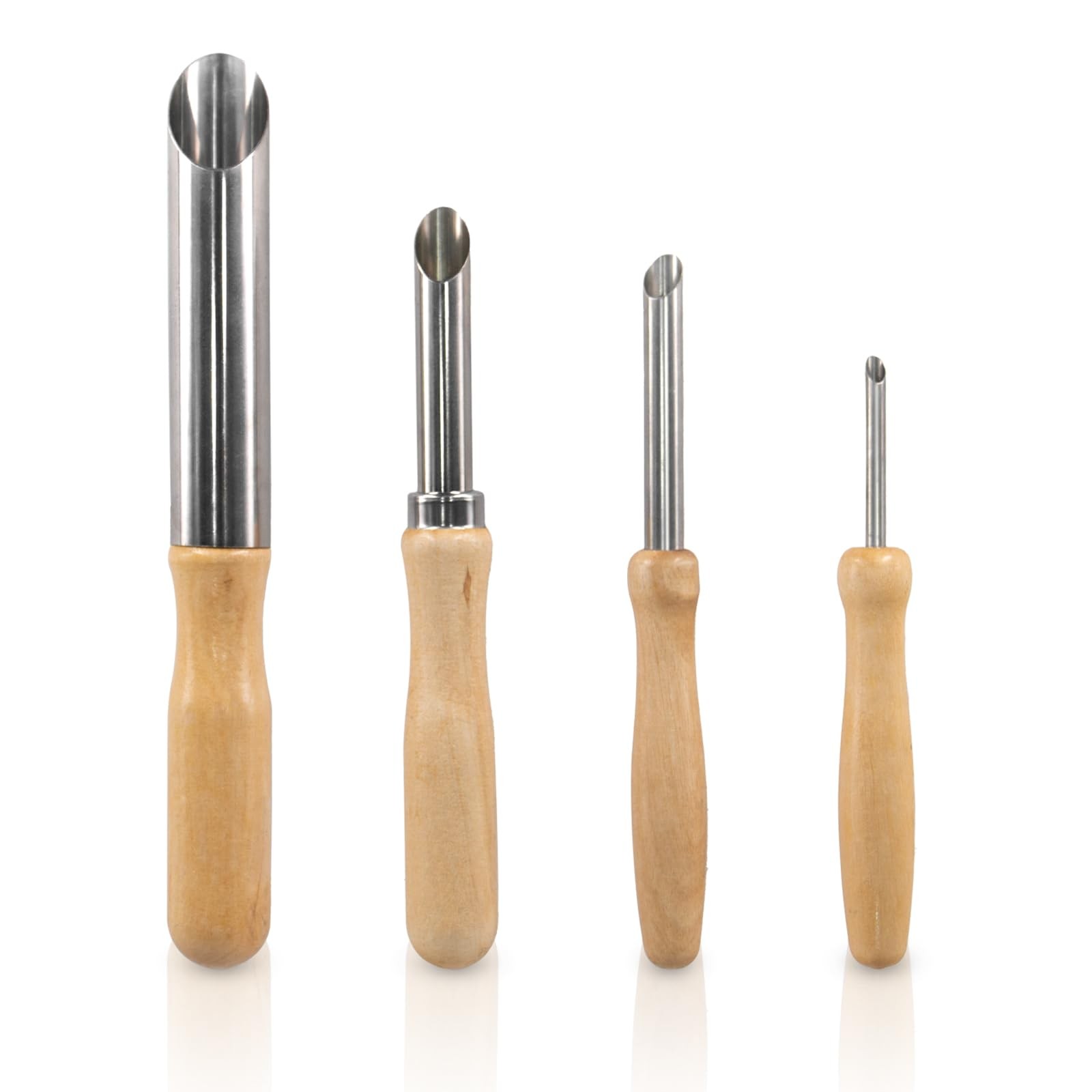 4 Pack Stainless Steel Circular Clay Hole Cutters, Wooden Handle Wood