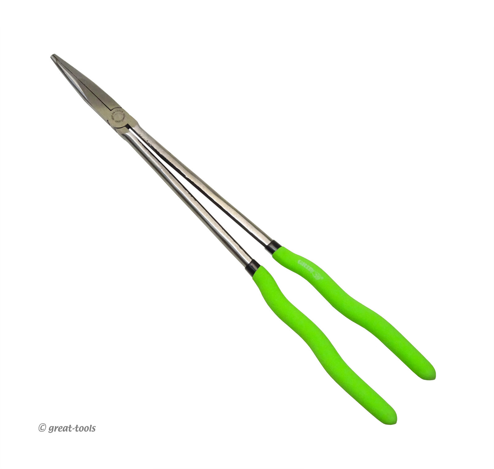 16” LONG NEEDLE NOSE PLIERS – straight – automotive hand tools – green handles