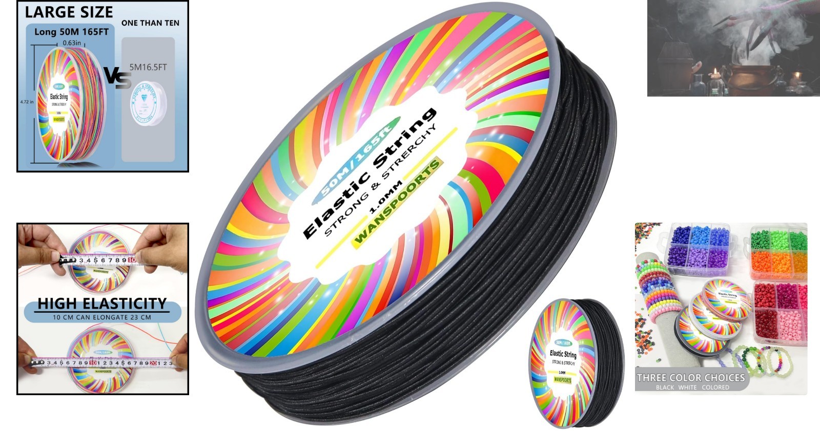 Sturdy 165ft Rainbow Elastic Cord - Perfect String for Jewelry Making & Crafts
