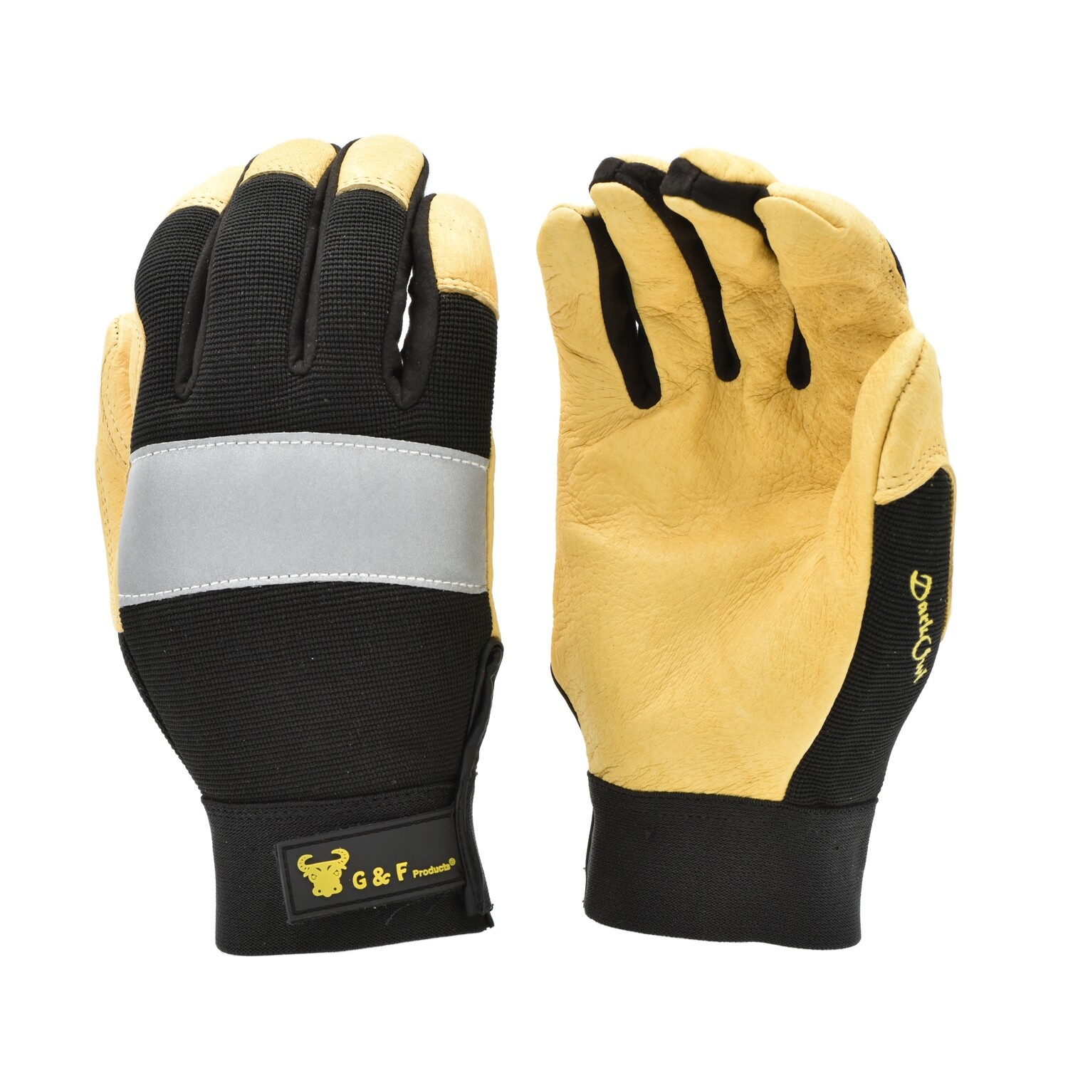 G & F 1091 Dark Owl High Visibility Reflective Leather Palm Gloves - 1 Pair