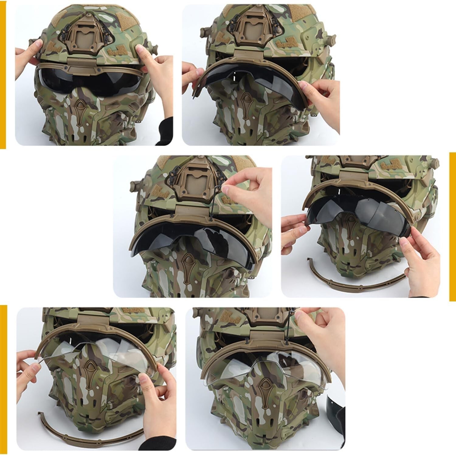 Military Tactical Assault Airsoft Helmet Full Mask Goggles Modular Protective