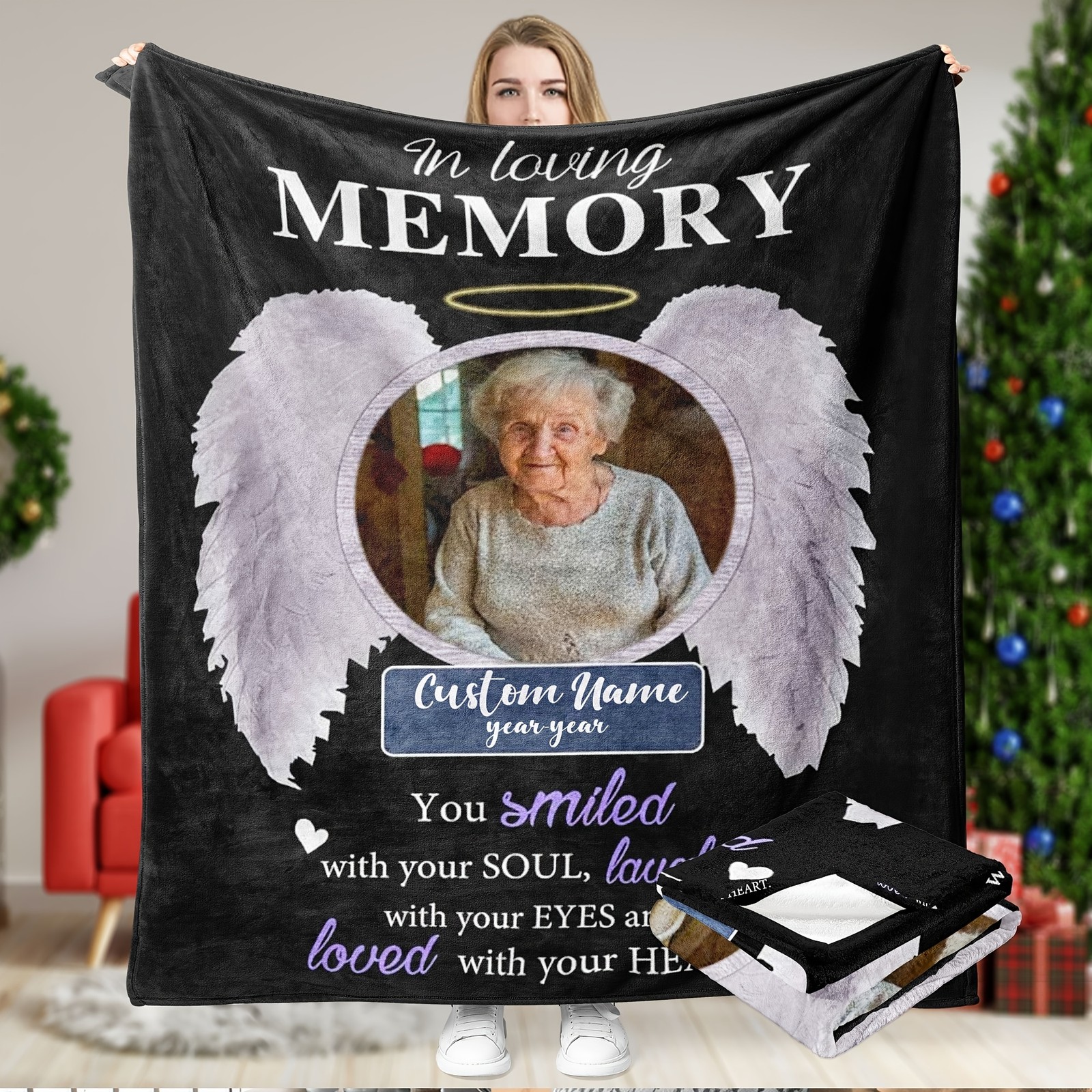 1pc Personalized Memorial Photo Blanket Personalized Blanket Gift For Family ♪