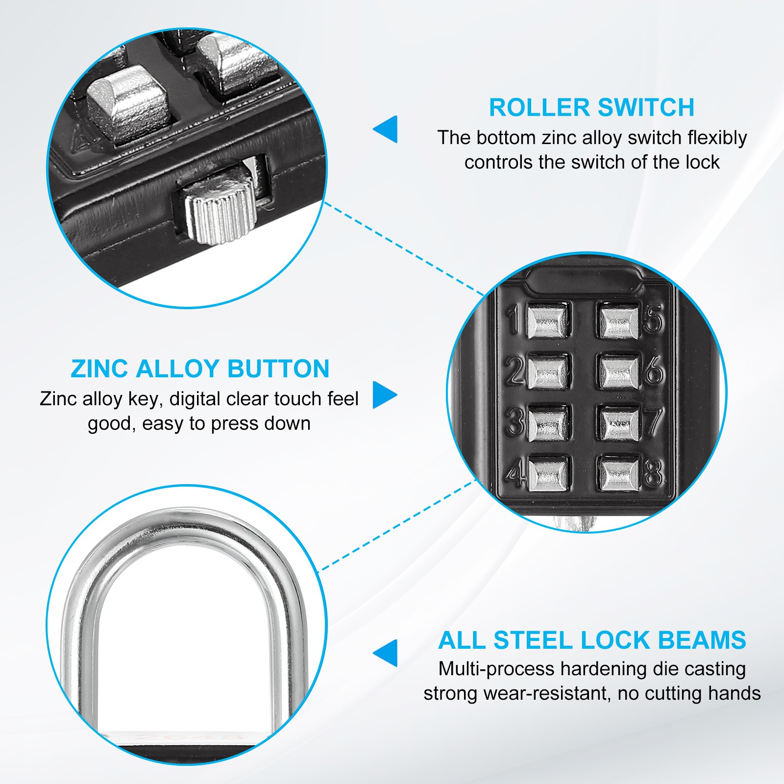 8 Digit Button Combination Padlock 4 Digit Locking Mechanism Lock Black