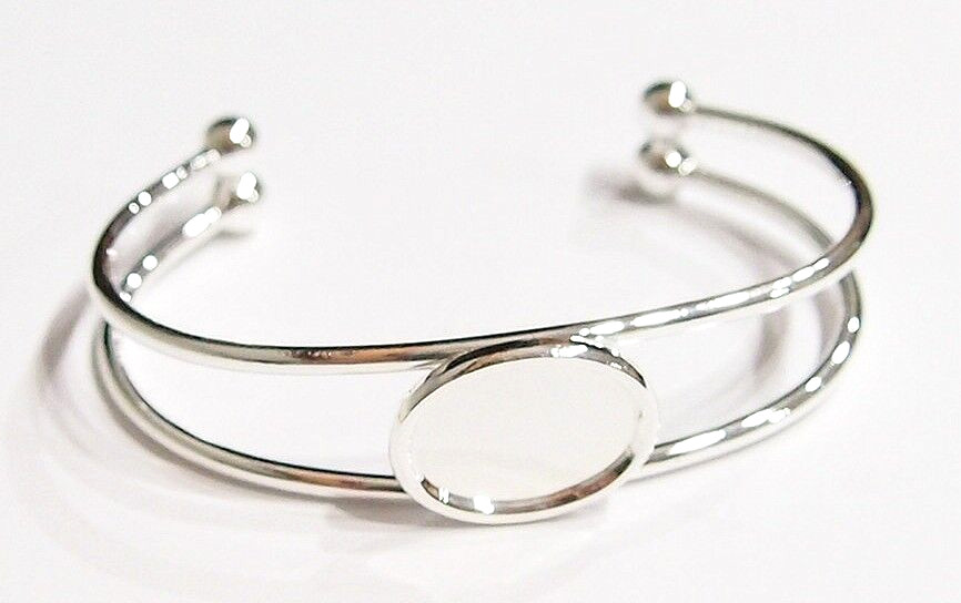 2 of 18x13mm Silver Plated Deco Single Band Cuff Bracelet Settings 4 Cabochons