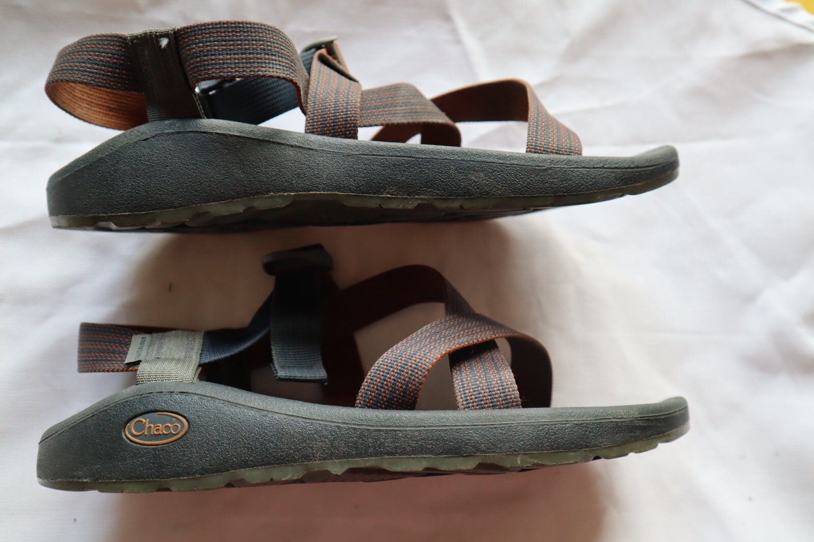 Brown Blue & Rusty Orange CHACO Webbed Strap Slingback Sandals Man's 12