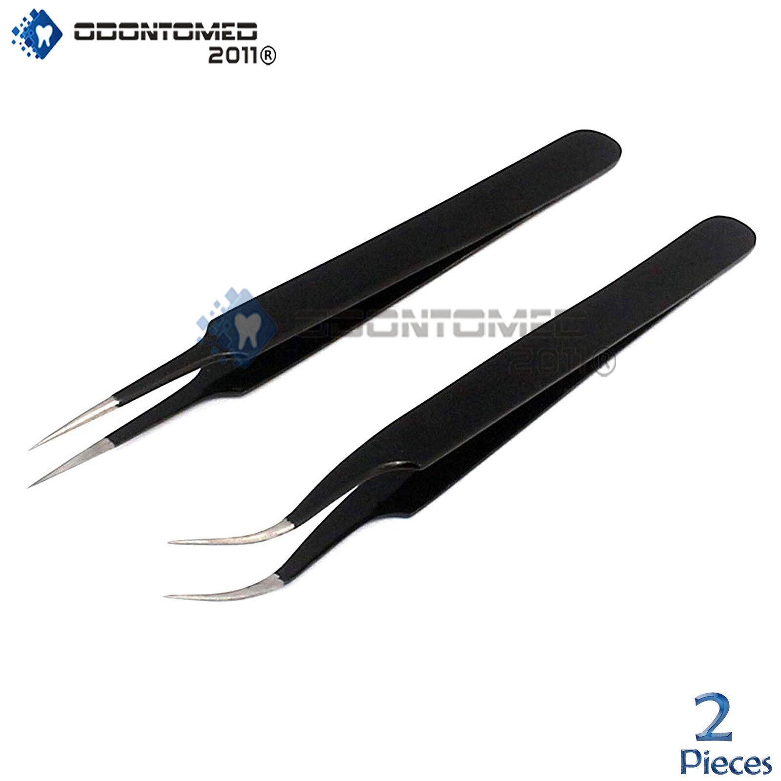 ODM 2PCS Black Straight & Curved Tweezer For Eyelash Extensions Nail Art Nippers