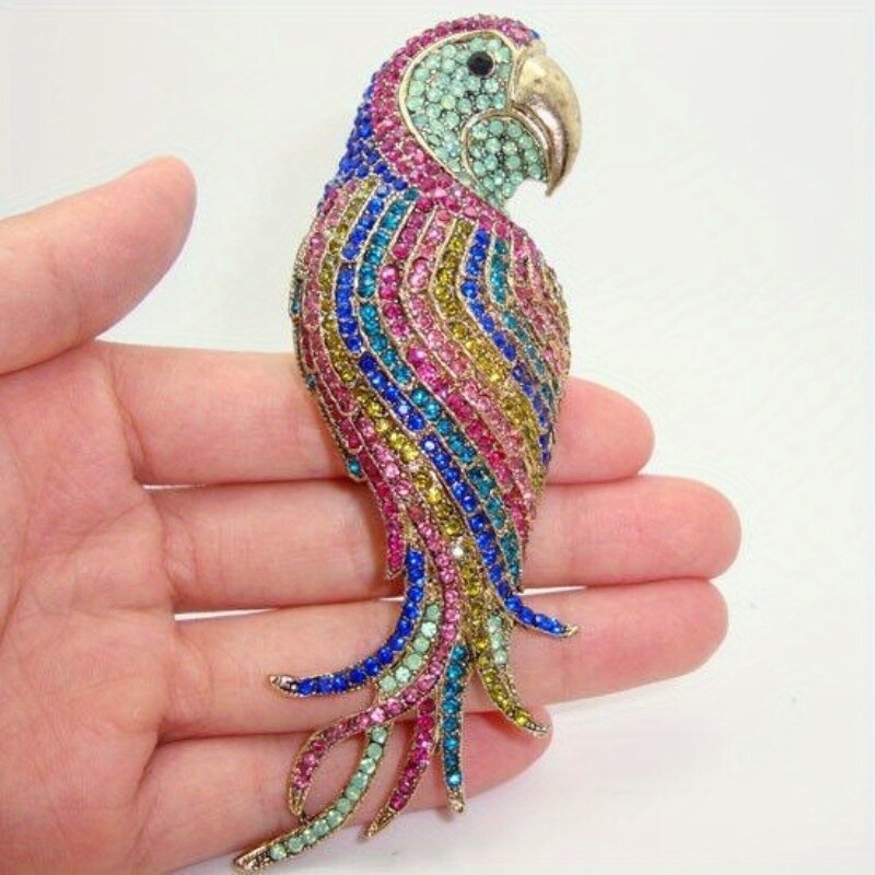 Retro Geometric Rhinestone Parrot Brooch Pin Fashion Jewelry