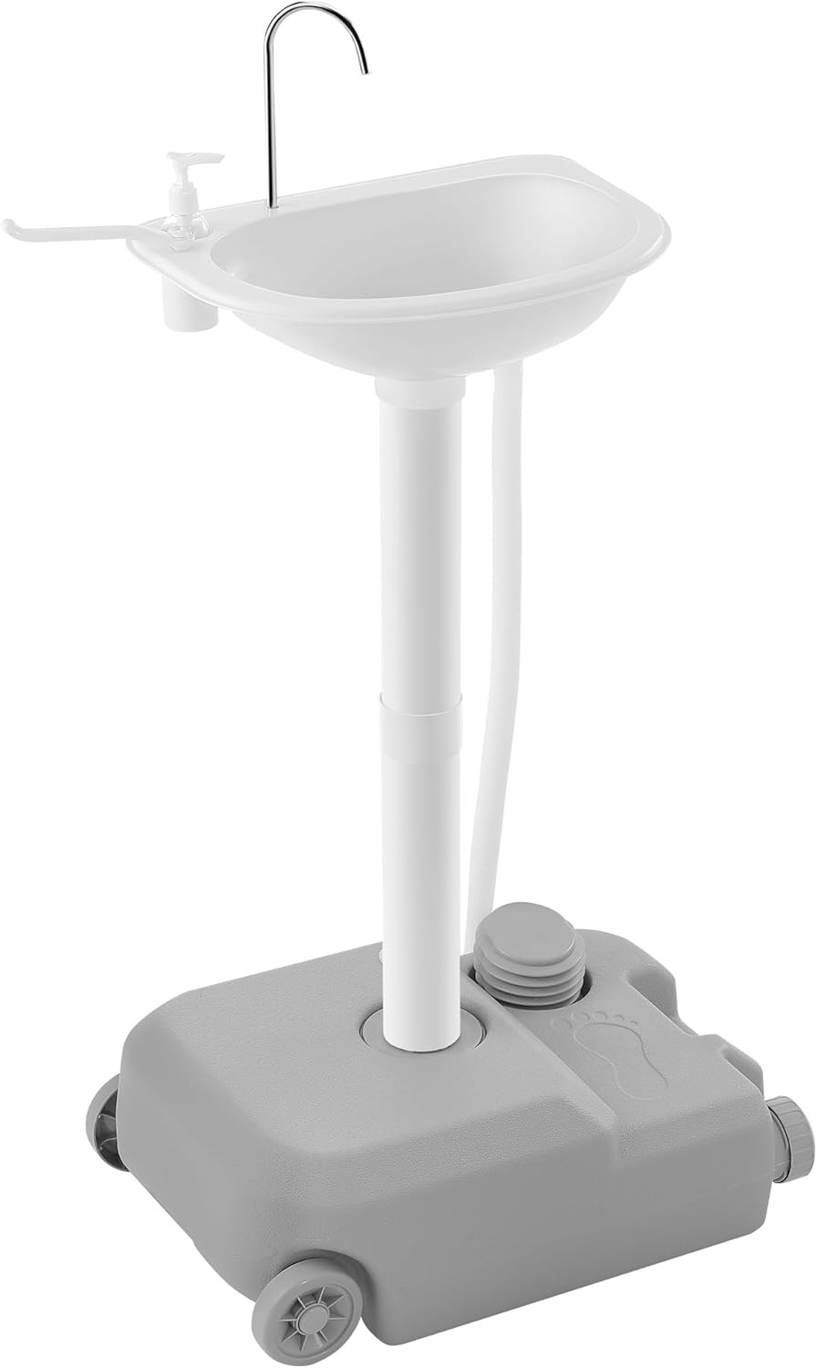 Portable Sink Camping Hand Washing Station, 20L Wash Basin Stand with Rolling