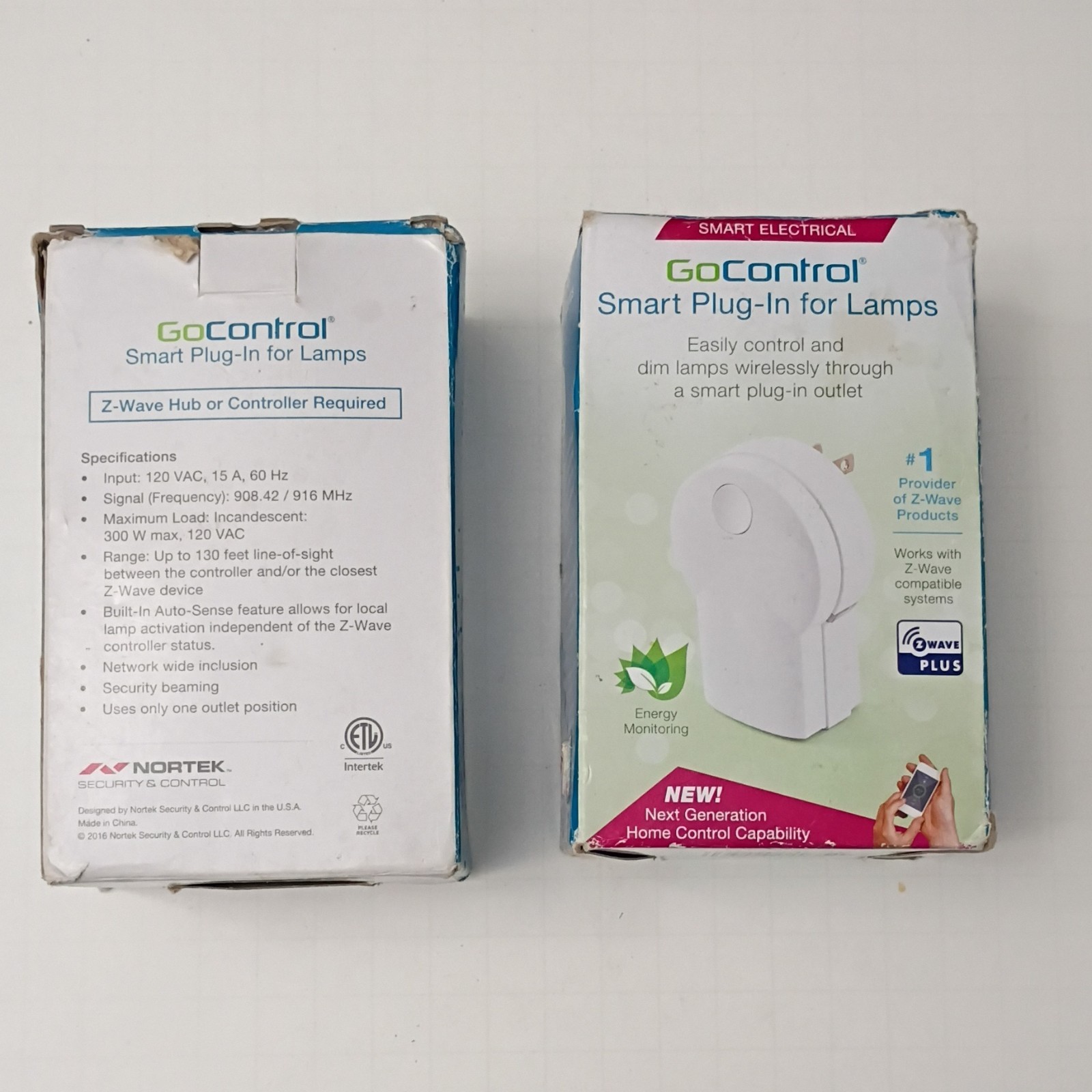 x2 GoControl Z-Wave Plus Smart Plug-In for Lamps, Energy Monitoring, White