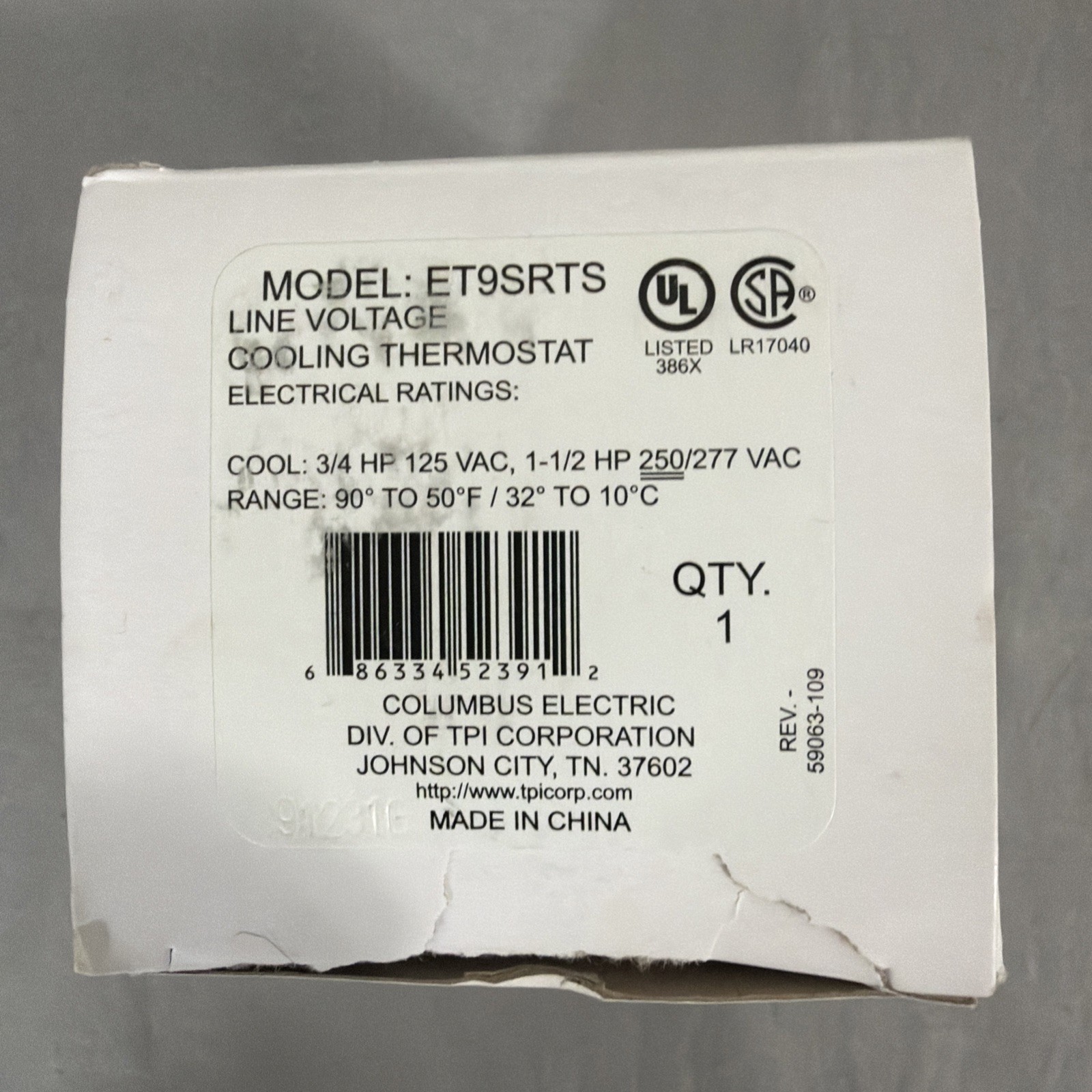 ETD9SRTS - Columbus Electric TPI Line Voltage Cooling Thermostat