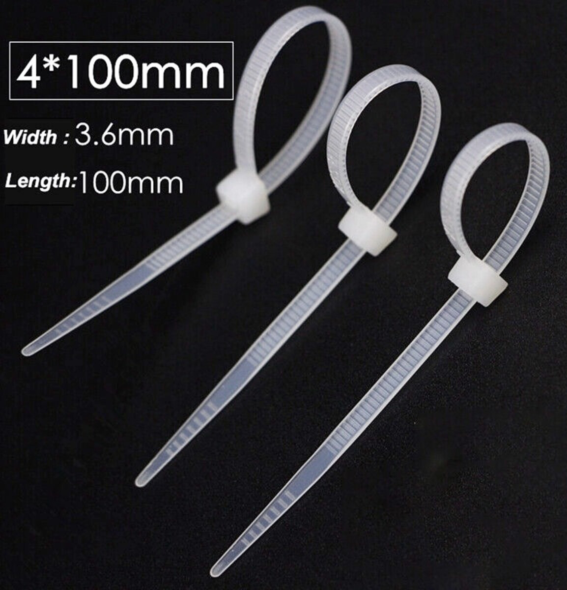 Cable Ties Nylon Zip Tie Self - Locking 4mm length 100-300 Black / White