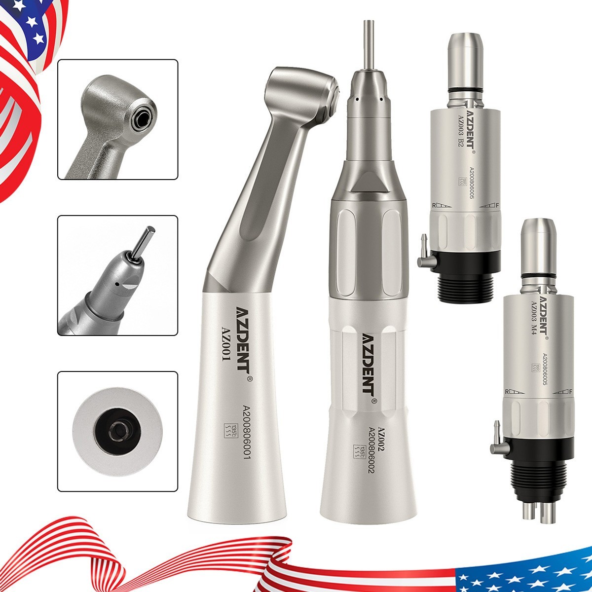 Dental Slow Low Speed Handpiece Straight Contra Angle Air Motor 2/4H AZDENT