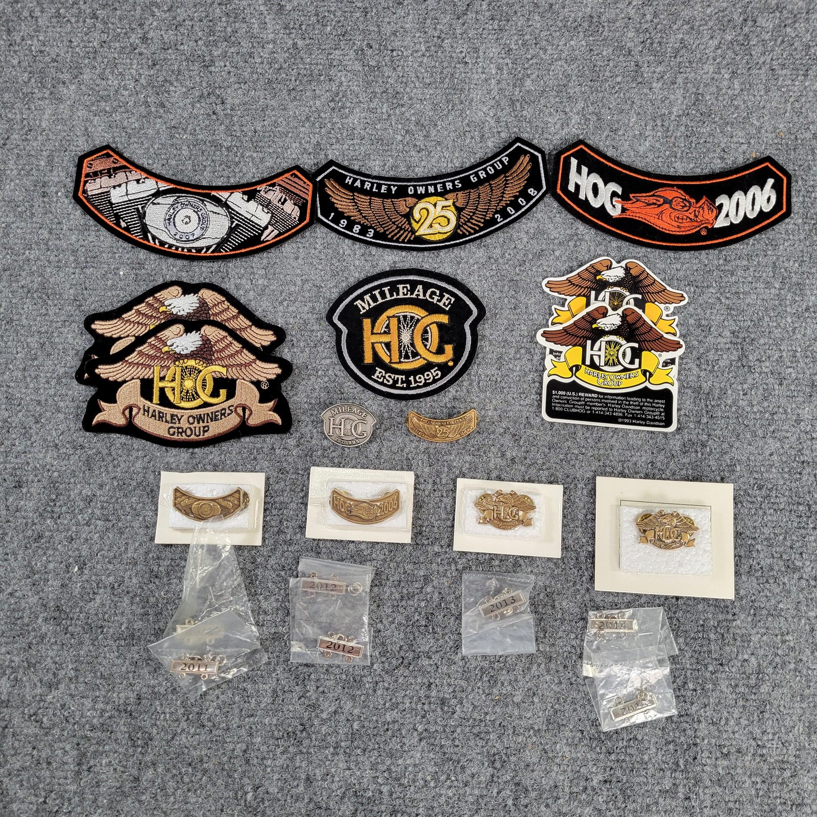Harley Davidson HOG Owners Group Embroidered Patch Pin Lot Mileage 1993-2014