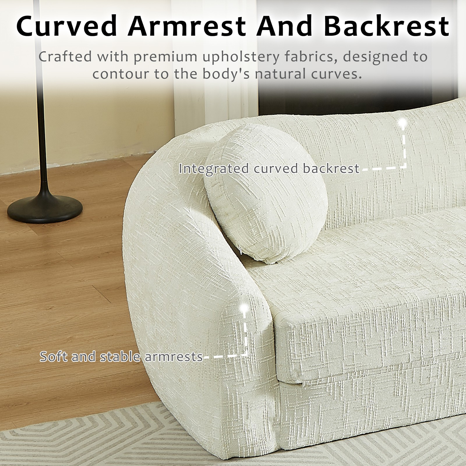 Curved Convertible Sofa Bed 2-in-1 Recliner, Chenille Foldable No Assembly Beige