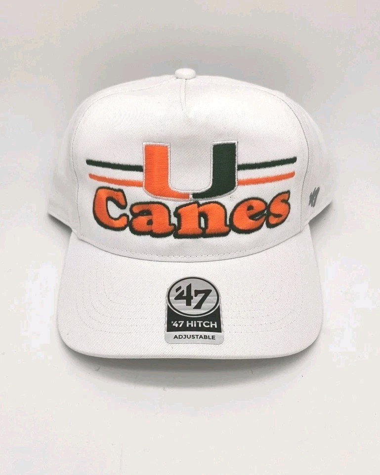 Miami Hurricanes NCAA '47 Brand White Hitch Adjustable Snapback Hat Cap Canes U