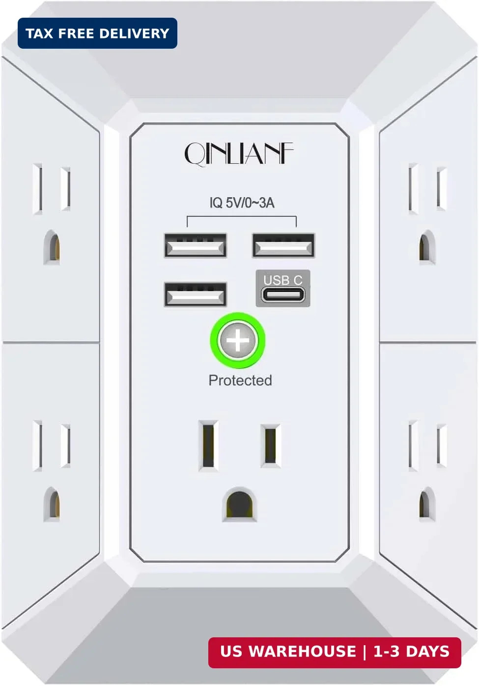 Wall Charger, Surge Protector, QINLIANF 5 Outlet Extender with 4 USB Charging Po