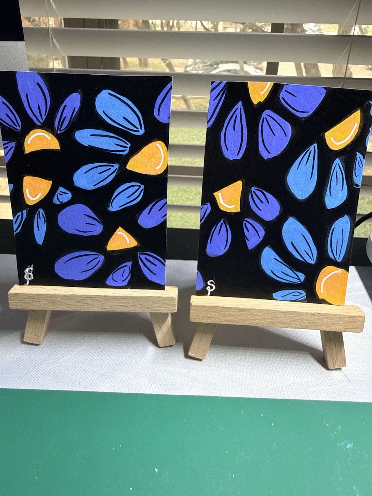 ACEO Original Abstract Painting Flowers Diptych selling as a set