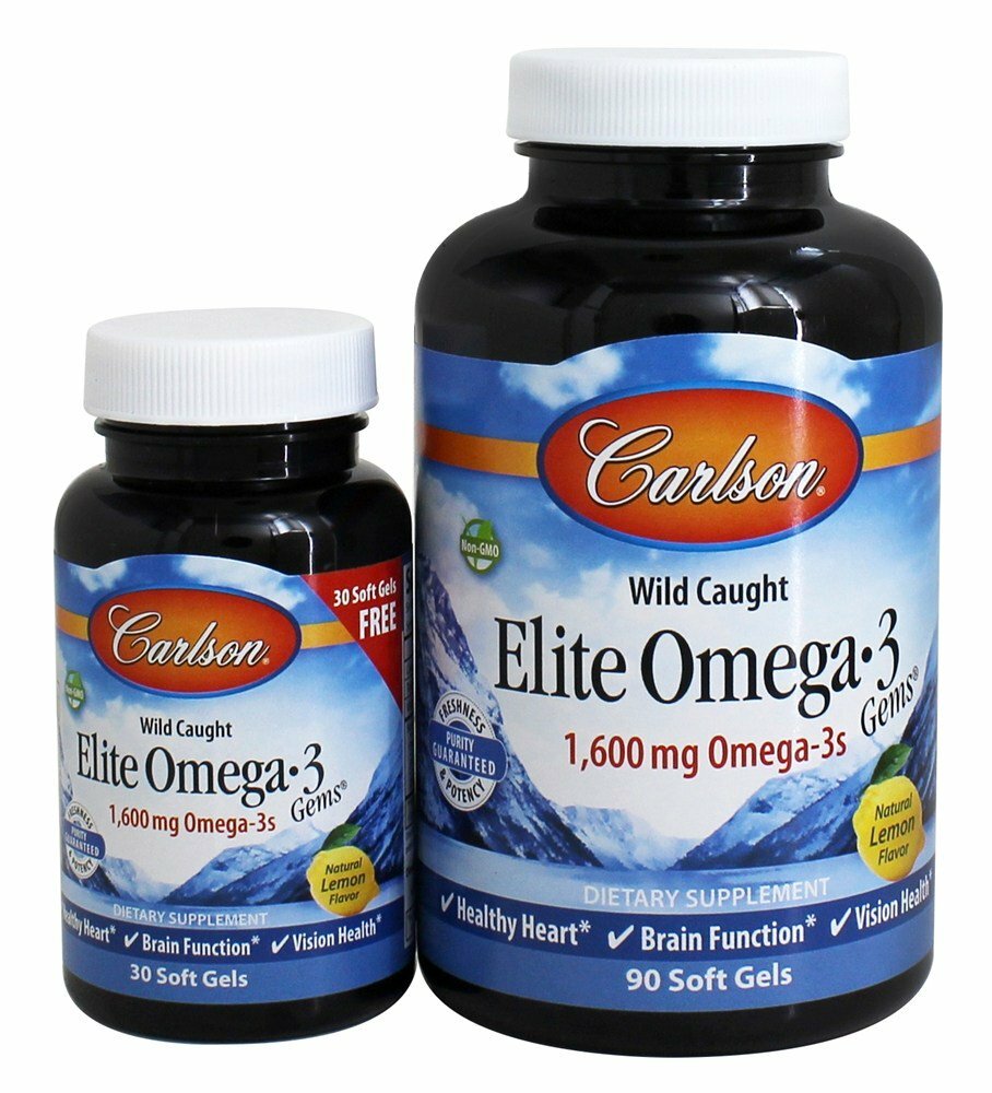 Carlson Labs Norwegian Elite Omega-3 Fish Oil Gems, Lemon, 120 Softgels