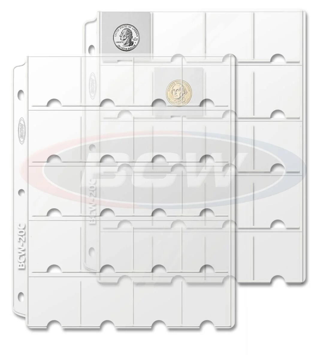 NEW (3 ct) BCW Vinyl 20 Pocket Coin Page w/ Thumb Cut