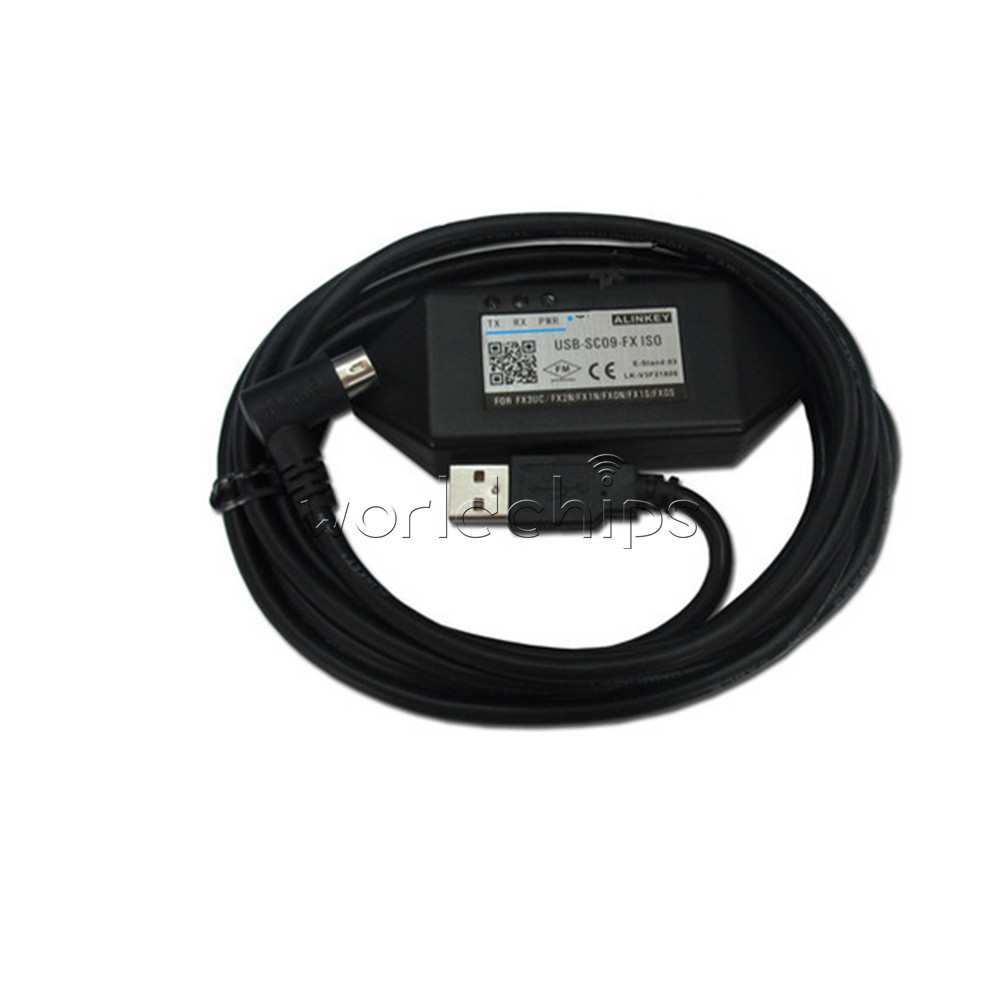 PLC Programming USB-SC09-FX Cable Mitsubishi FX0S/FX1S /FX0N /FX1N/FX2N Black