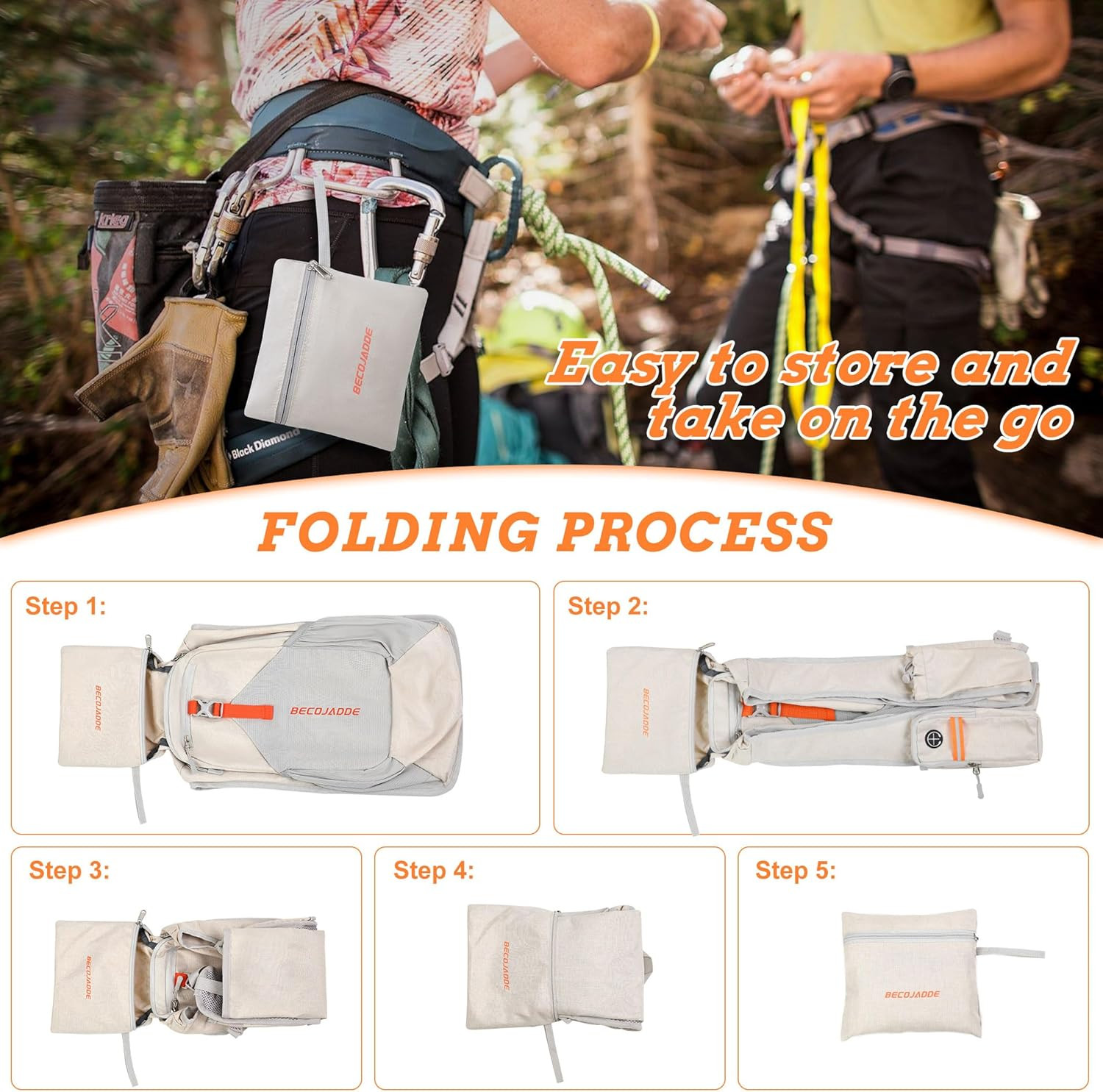 Ultralight 15L Foldable Hiking Backpack for Travel and Outdoor Activities, Beige