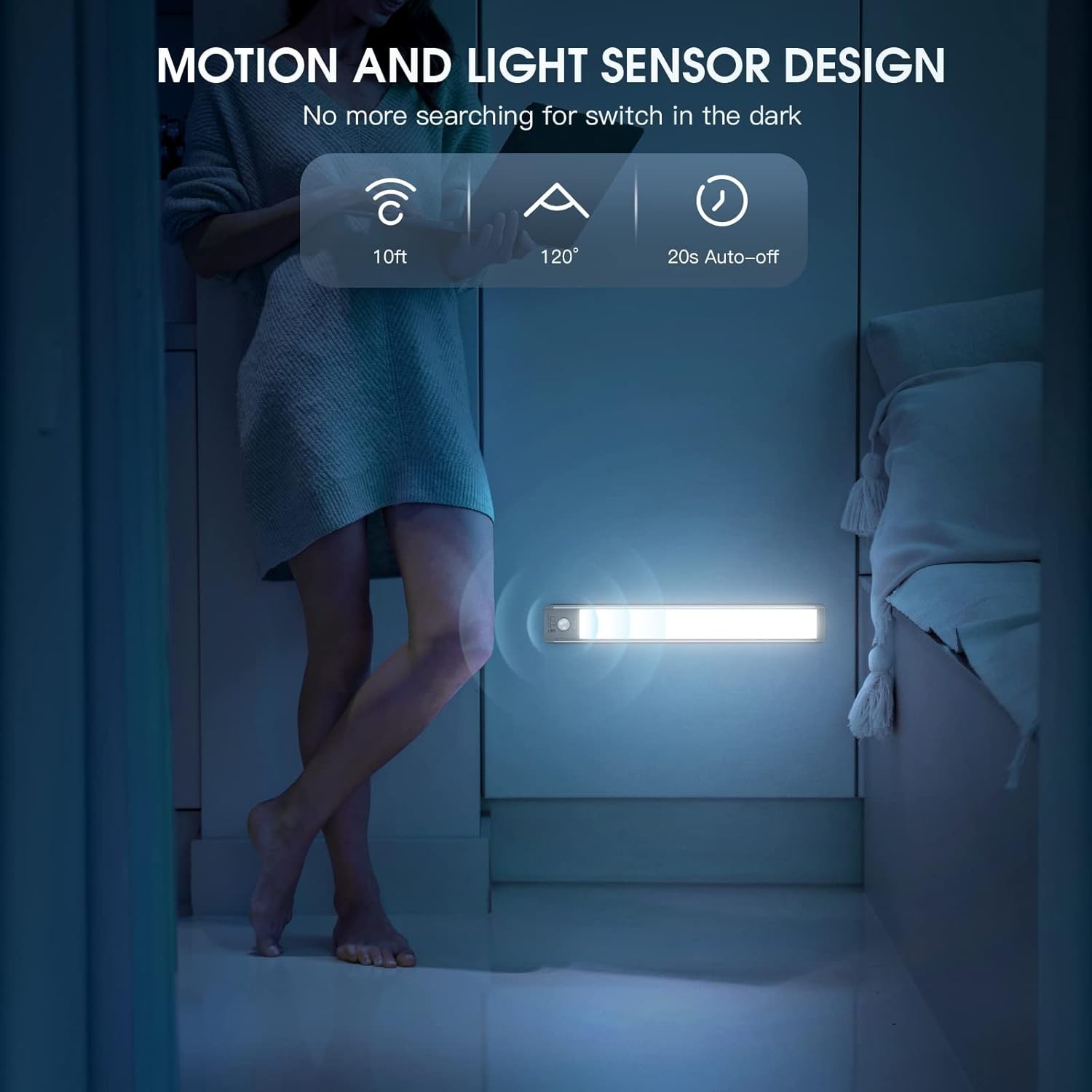 10inch Under Cabinet Lighting, 2 Pack Rechargeable Motion Sensor Light Indoor...