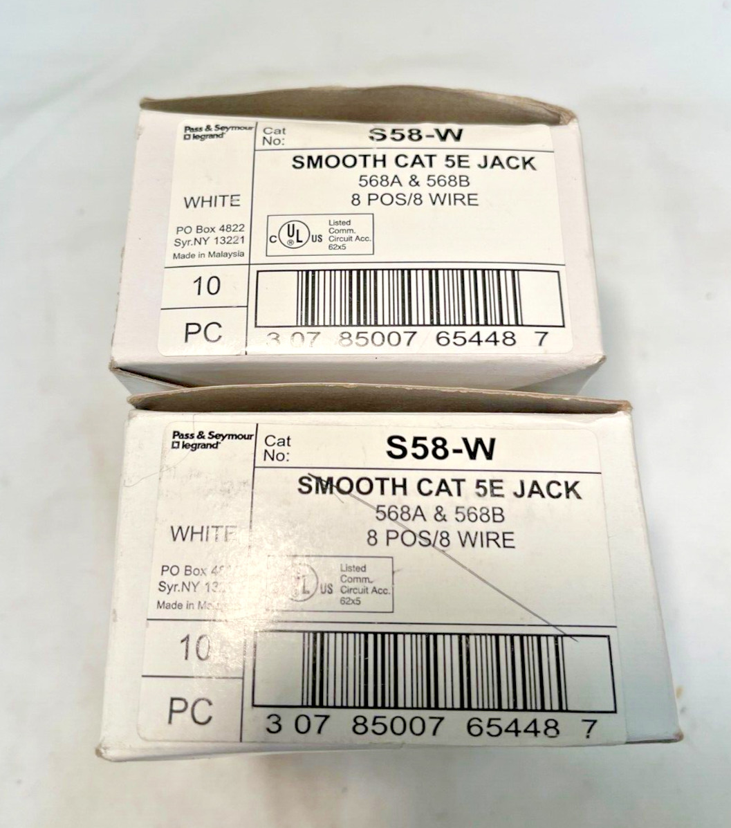 Lot of (20) P&S S58-W Smooth Cat 5E Jack 568A & 568B White